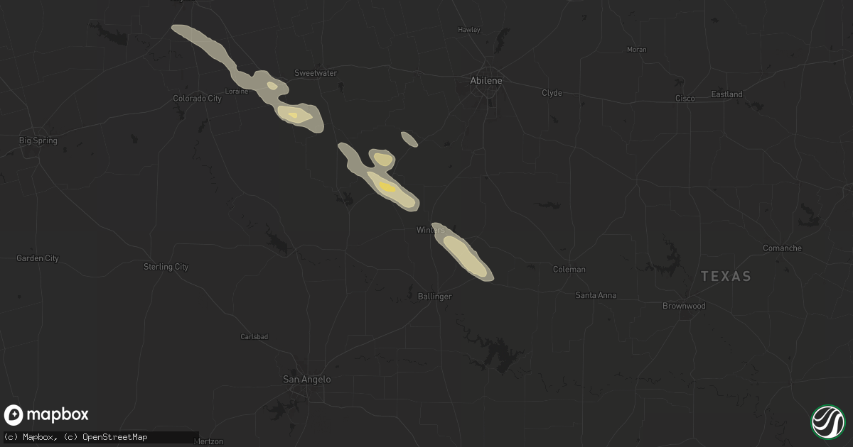 Hail map in Winters, TX on June 9, 2025