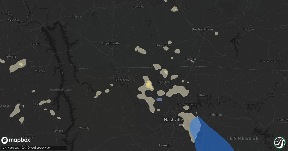 Hail map in Adams, TN on June 9, 2026