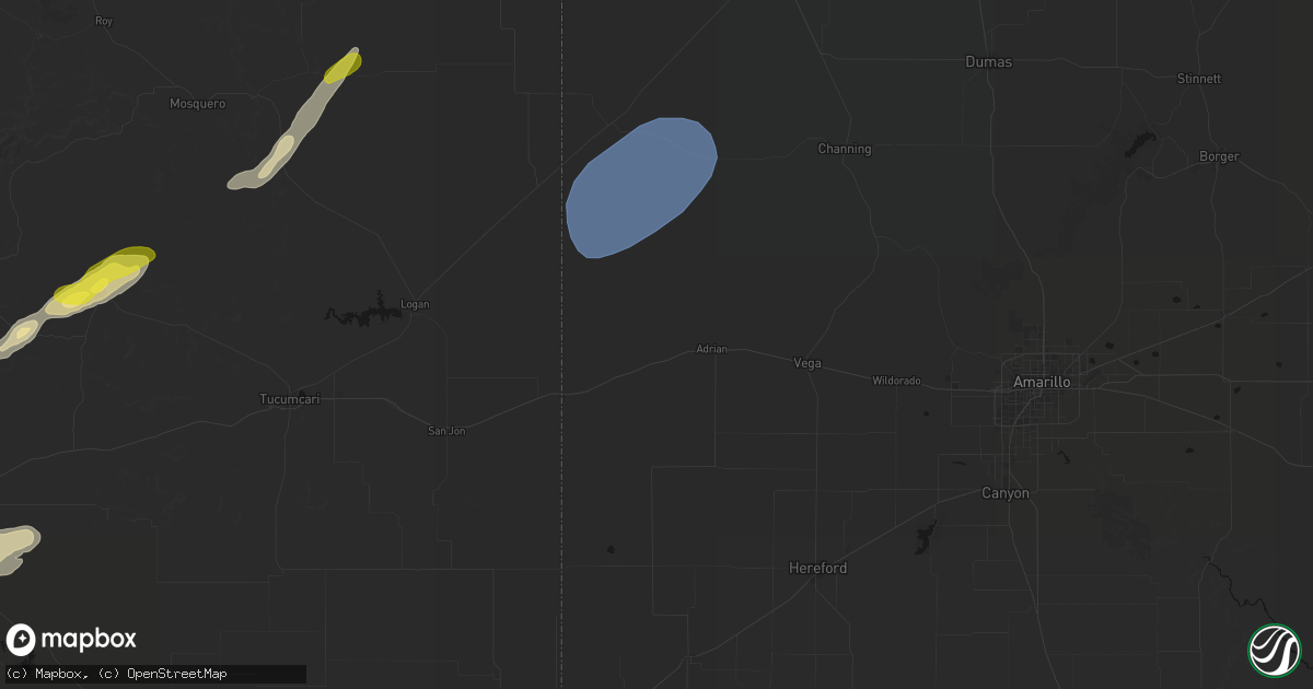 Hail map in Adrian, TX on June 9, 2026