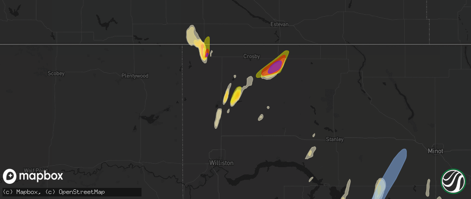 Hail map in Alamo, ND on June 9, 2026