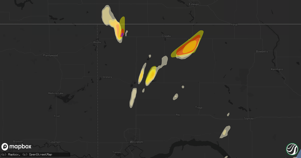 Hail map in Alamo, ND on June 9, 2026