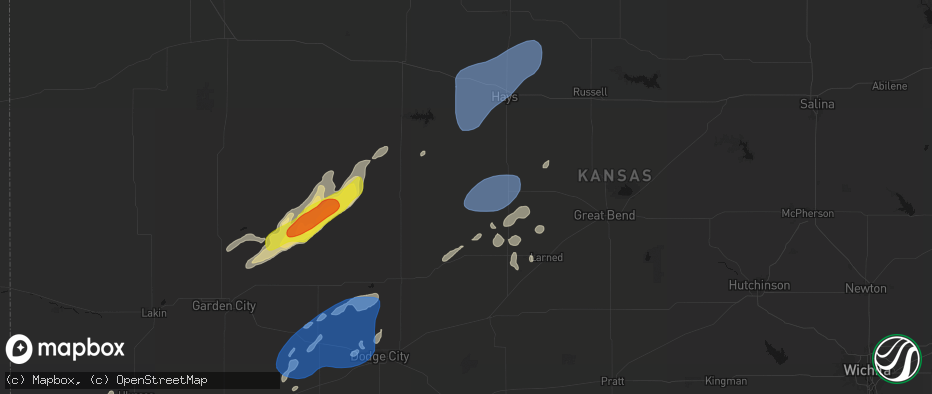 Hail map in Alexander, KS on June 9, 2026