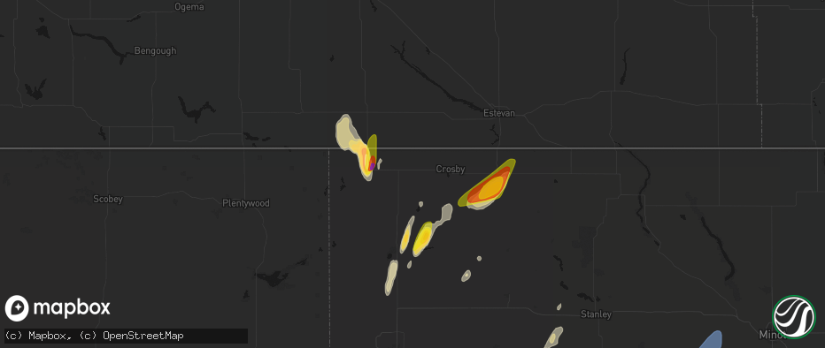 Hail map in Ambrose, ND on June 9, 2026