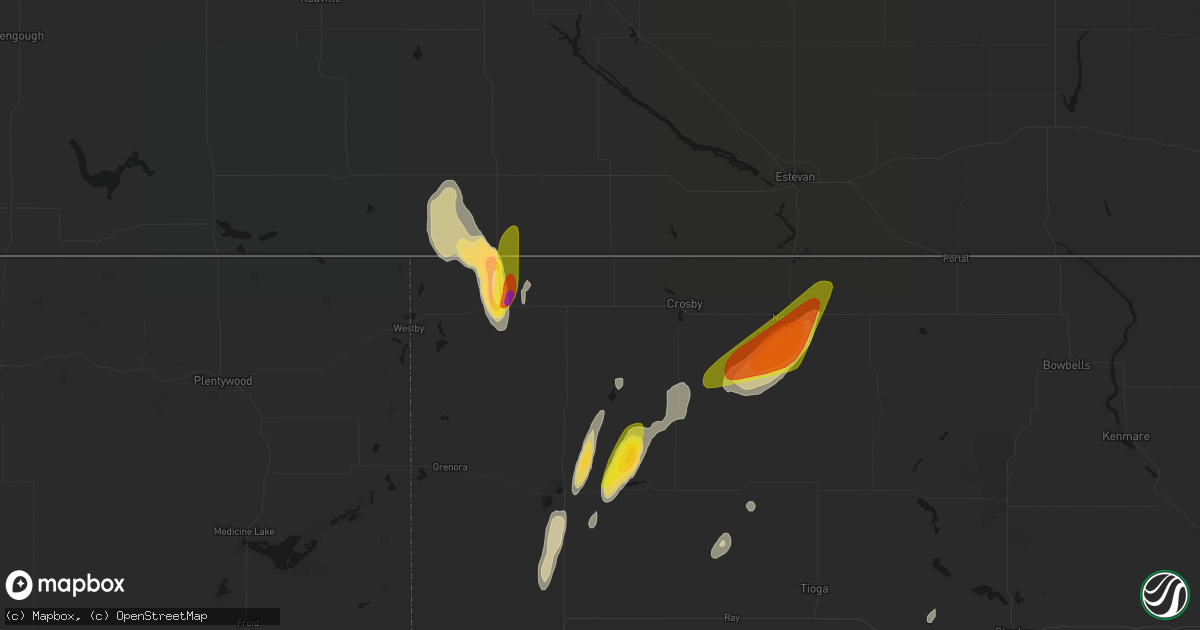 Hail map in Ambrose, ND on June 9, 2026