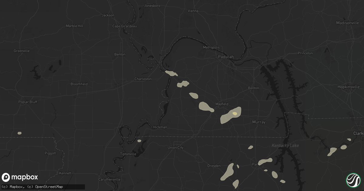 Hail map in Arlington, KY on June 9, 2026