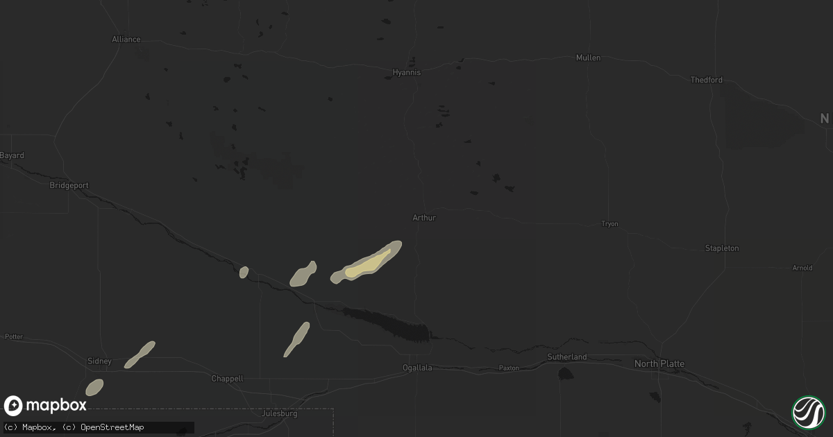 Hail map in Arthur, NE on June 9, 2026
