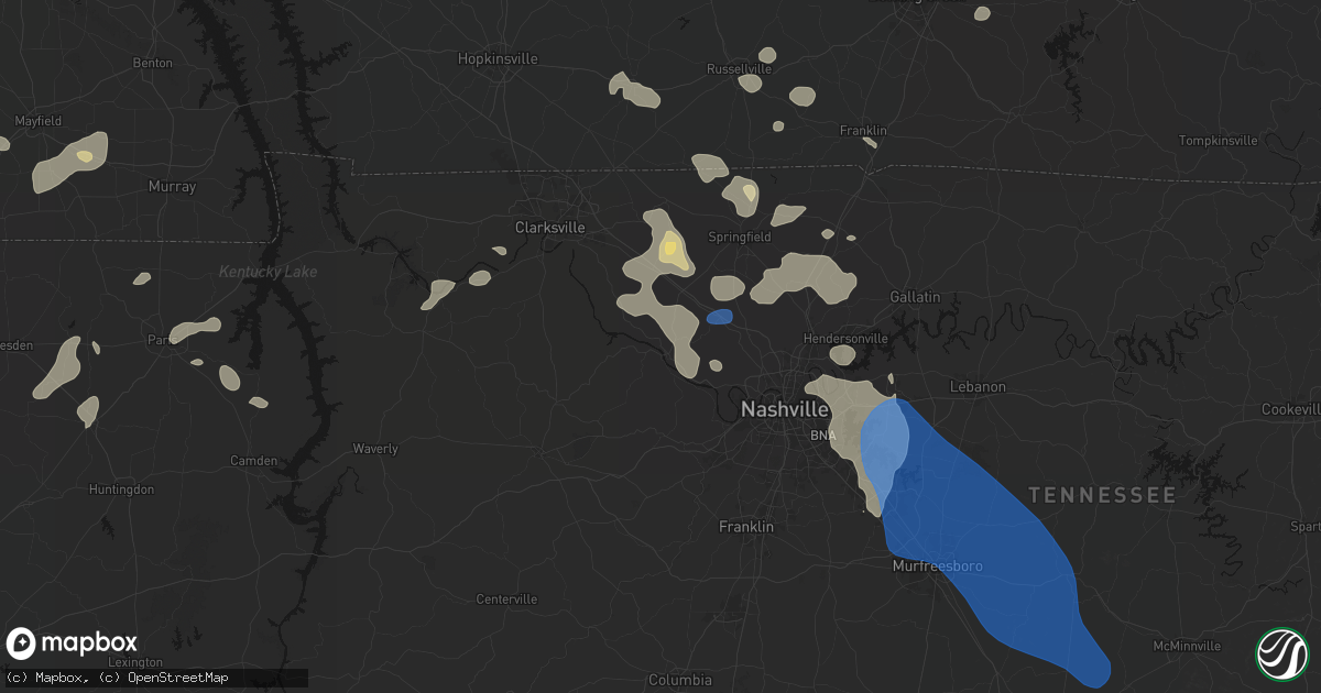 Hail map in Ashland City, TN on June 9, 2026