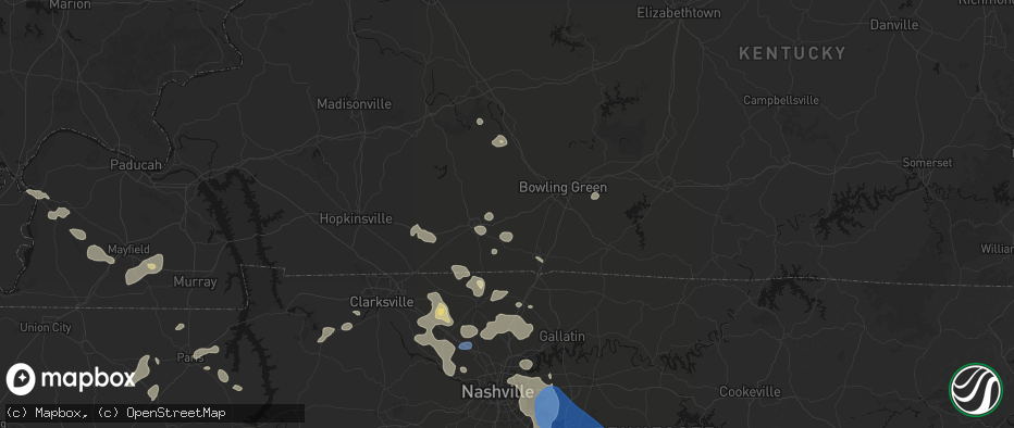 Hail map in Auburn, KY on June 9, 2026