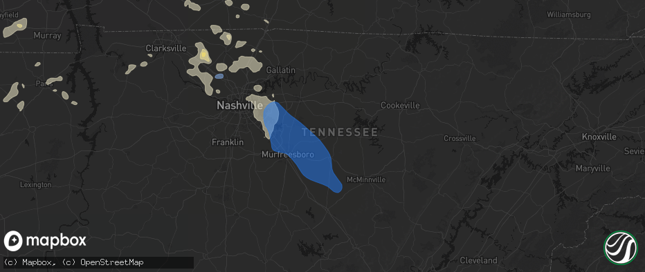 Hail map in Auburntown, TN on June 9, 2026