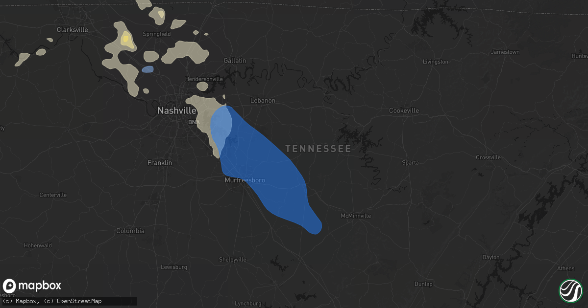 Hail map in Auburntown, TN on June 9, 2026