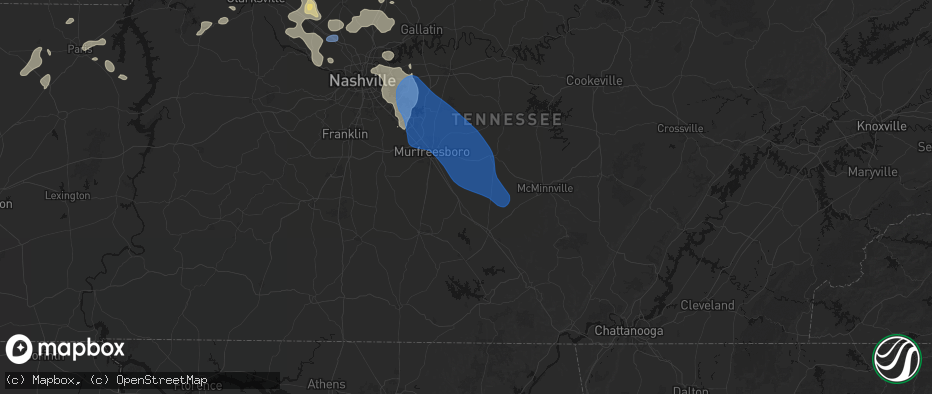 Hail map in Beechgrove, TN on June 9, 2026