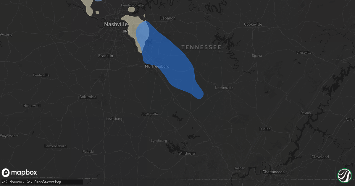 Hail map in Beechgrove, TN on June 9, 2026