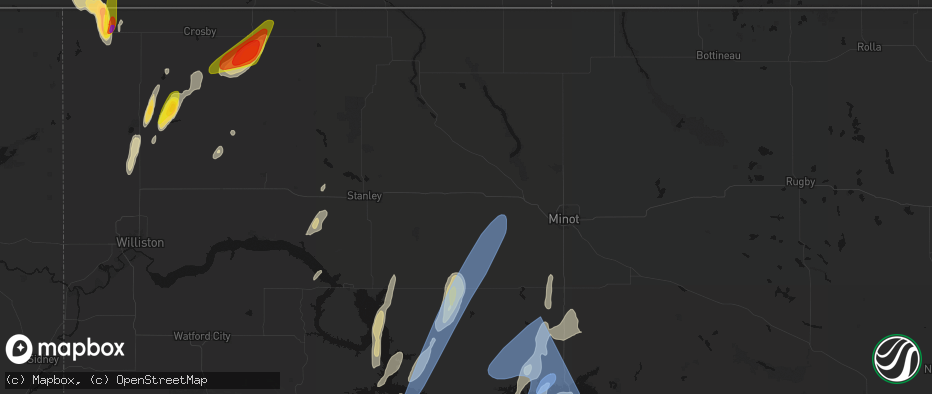 Hail map in Berthold, ND on June 9, 2026