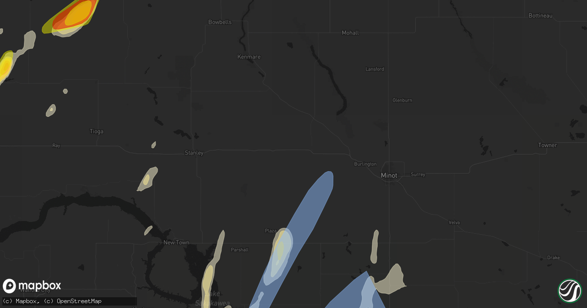 Hail map in Berthold, ND on June 9, 2026