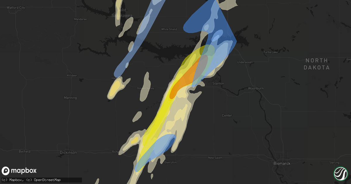 Hail map in Beulah, ND on June 9, 2026