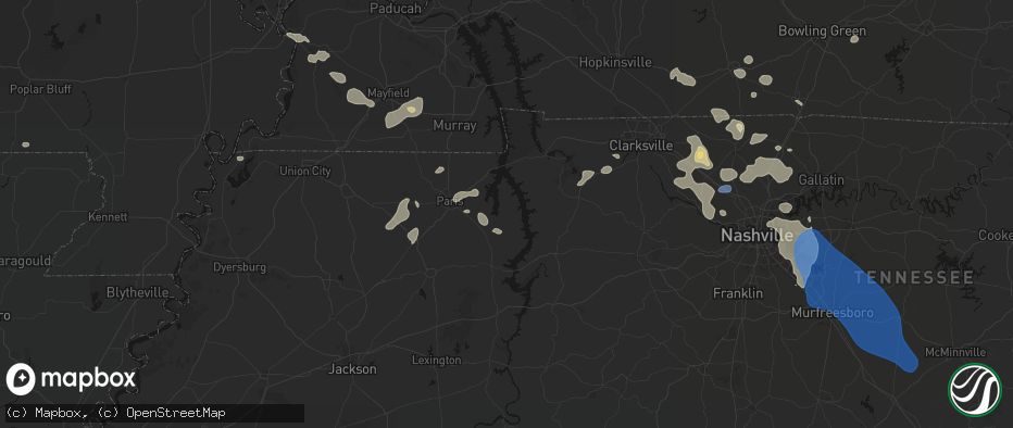 Hail map in Big Sandy, TN on June 9, 2026