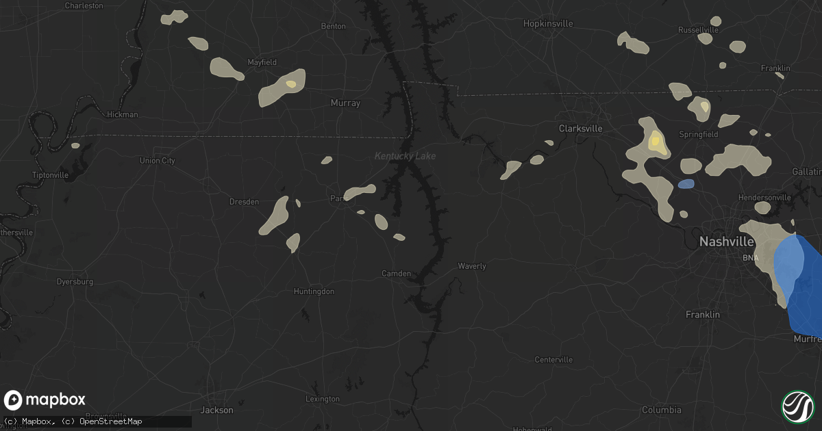 Hail map in Big Sandy, TN on June 9, 2026