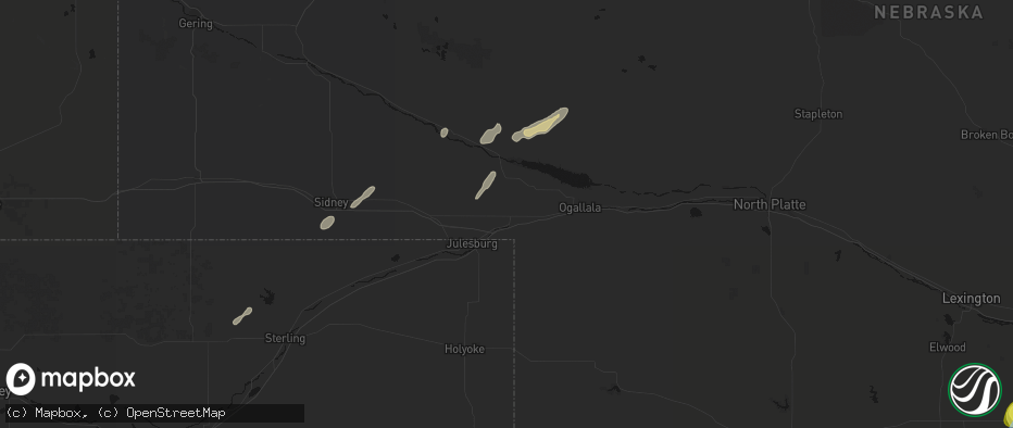 Hail map in Big Springs, NE on June 9, 2026