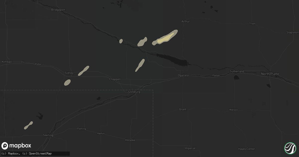 Hail map in Big Springs, NE on June 9, 2026