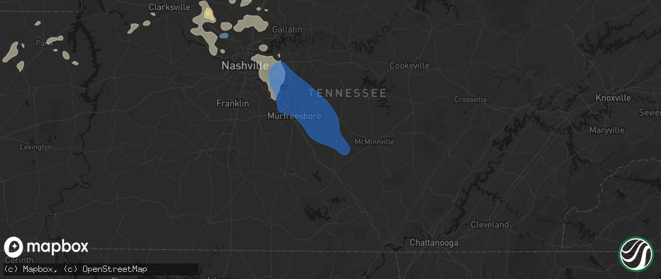 Hail map in Bradyville, TN on June 9, 2026