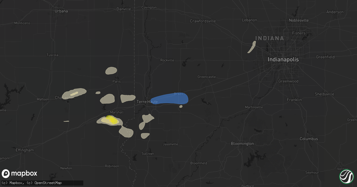 Hail map in Brazil, IN on June 9, 2026