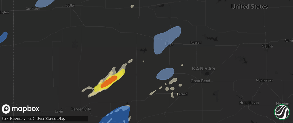Hail map in Brownell, KS on June 9, 2026