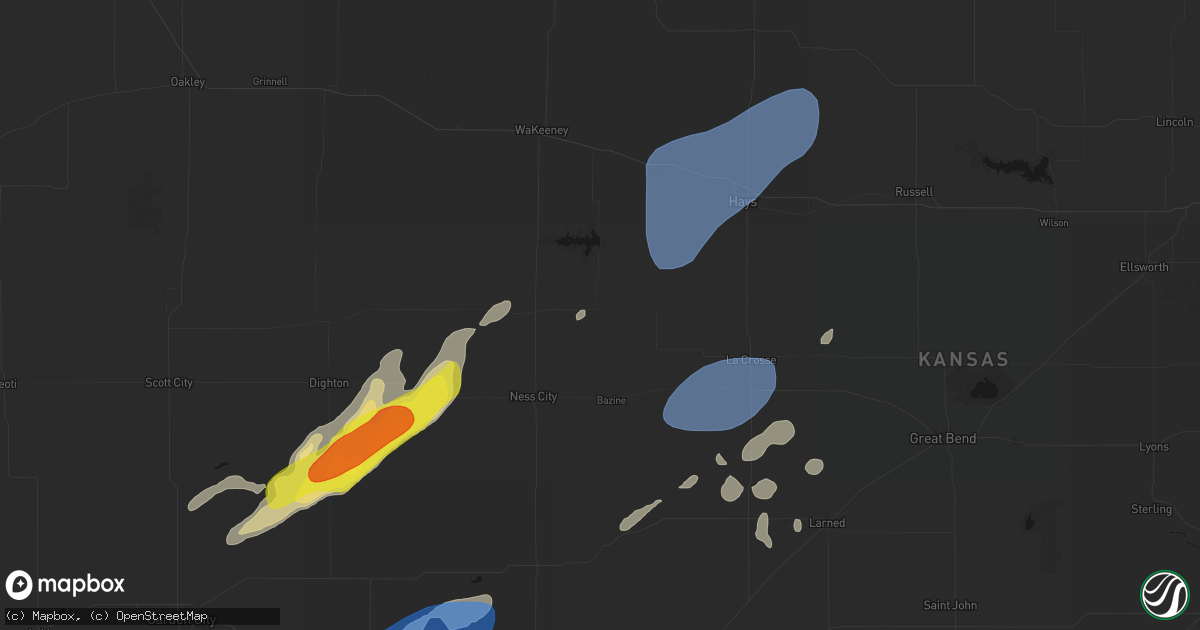 Hail map in Brownell, KS on June 9, 2026