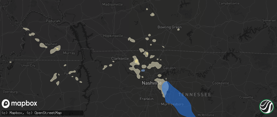Hail map in Cedar Hill, TN on June 9, 2026