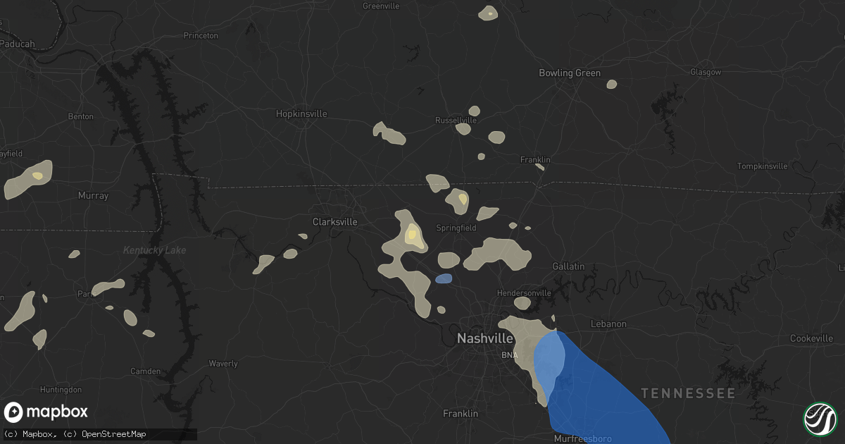 Hail map in Cedar Hill, TN on June 9, 2026