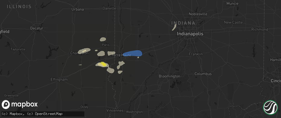 Hail map in Centerpoint, IN on June 9, 2026