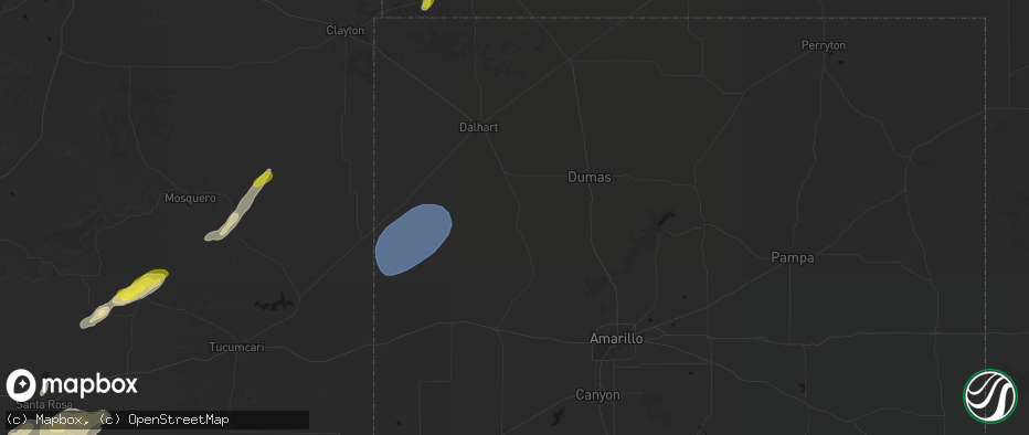 Hail map in Channing, TX on June 9, 2026