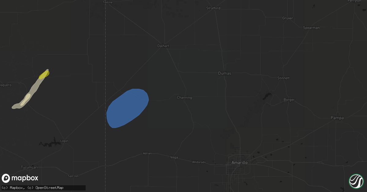 Hail map in Channing, TX on June 9, 2026
