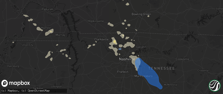 Hail map in Chapmansboro, TN on June 9, 2026