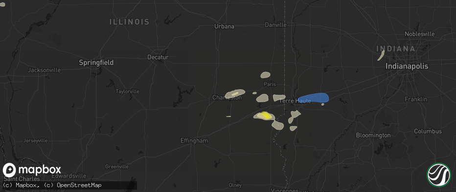 Hail map in Charleston, IL on June 9, 2026
