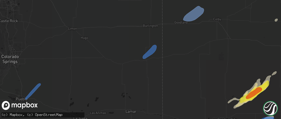 Hail map in Cheyenne Wells, CO on June 9, 2026