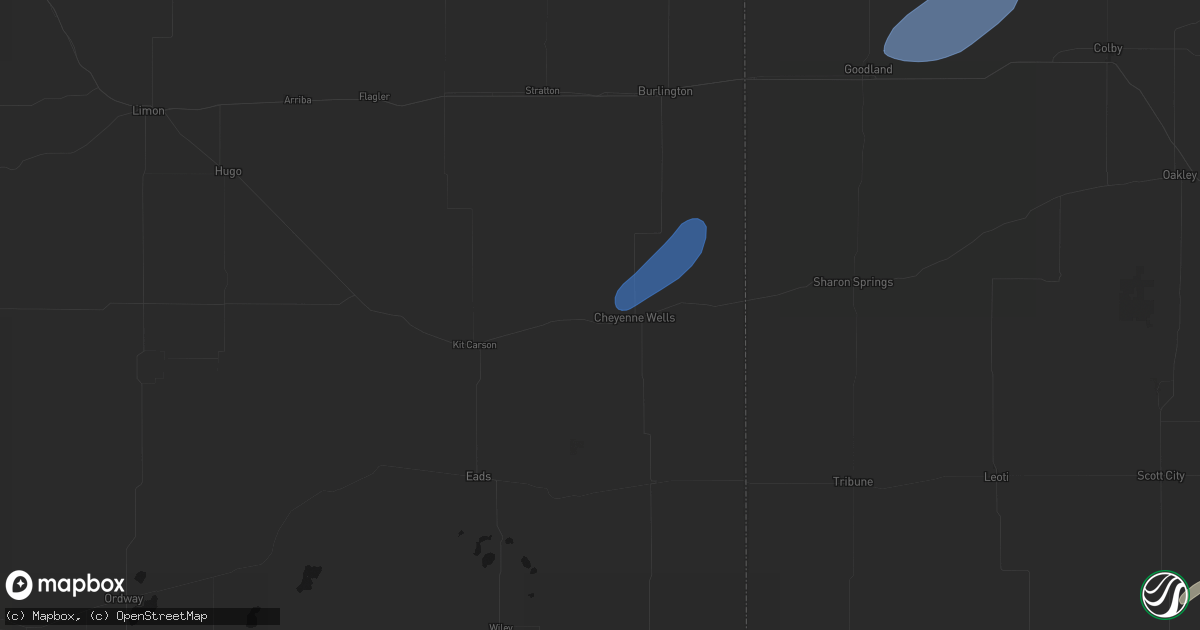 Hail map in Cheyenne Wells, CO on June 9, 2026