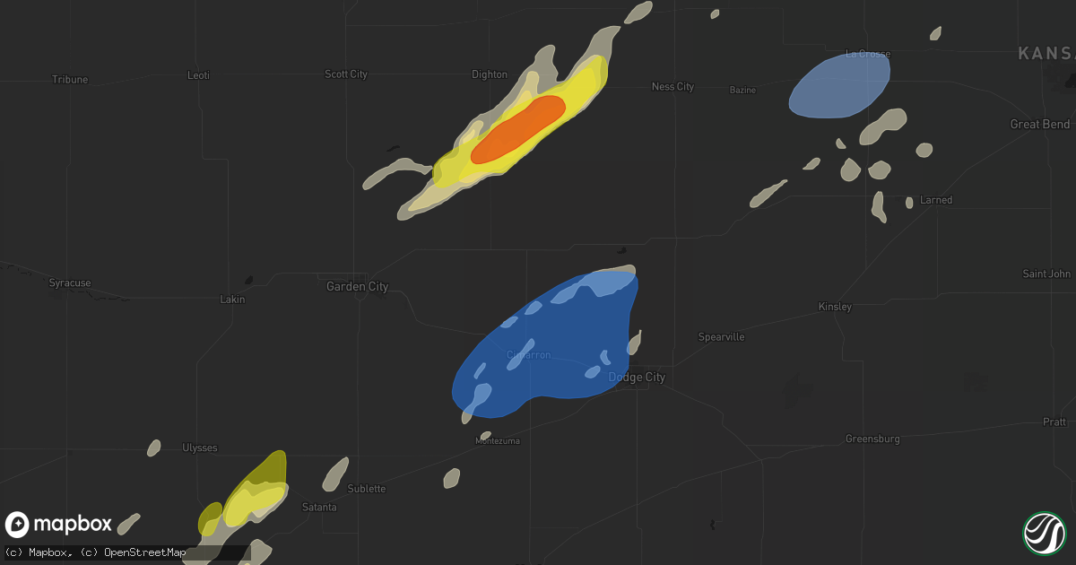 Hail map in Cimarron, KS on June 9, 2026