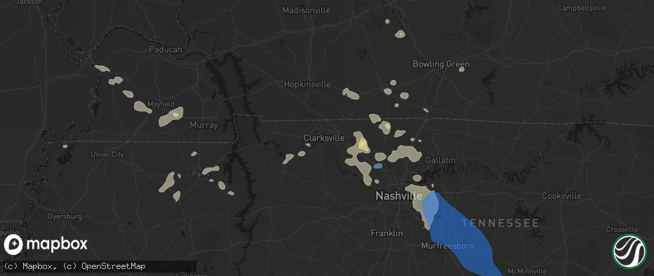 Hail map in Clarksville, TN on June 9, 2026