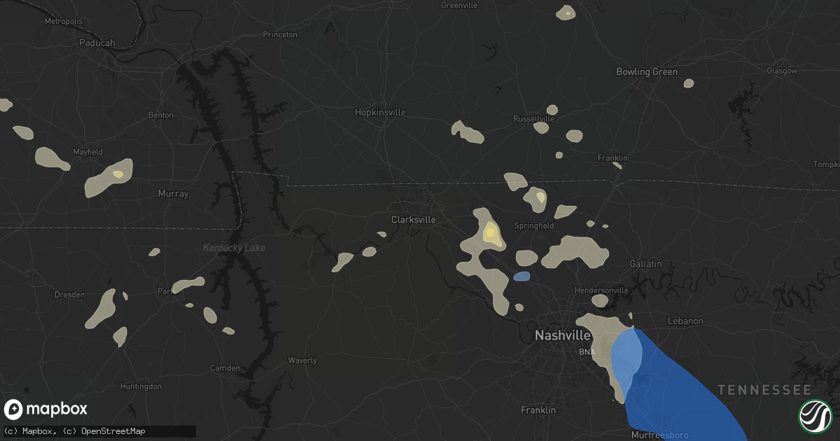 Hail map in Clarksville, TN on June 9, 2026