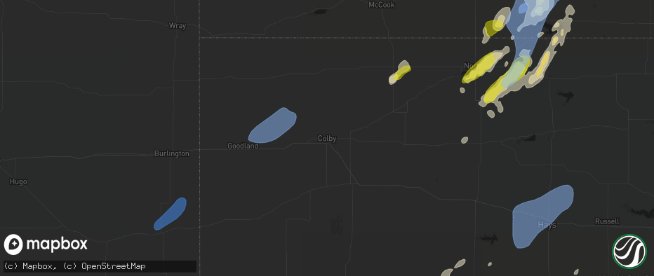Hail map in Colby, KS on June 9, 2026