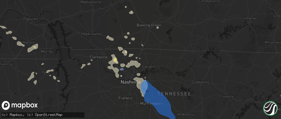Hail map in Cottontown, TN on June 9, 2026