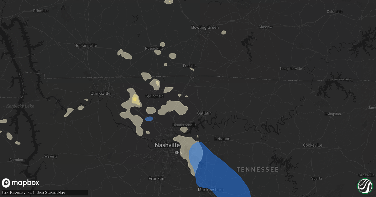 Hail map in Cottontown, TN on June 9, 2026