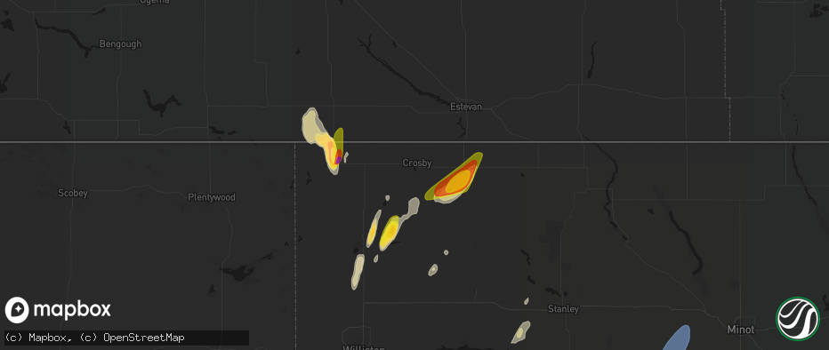 Hail map in Crosby, ND on June 9, 2026