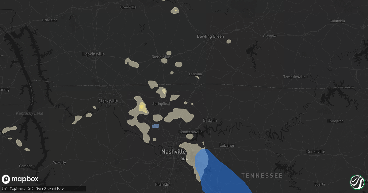 Hail map in Cross Plains, TN on June 9, 2026