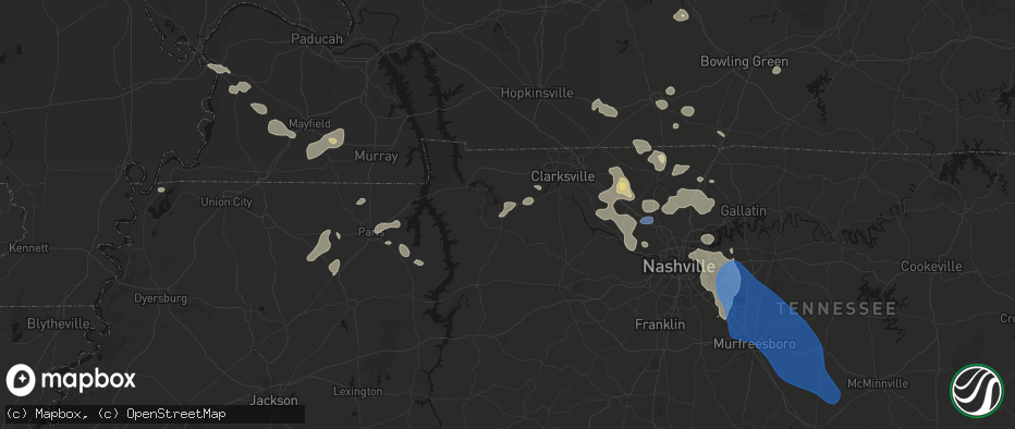 Hail map in Cumberland City, TN on June 9, 2026