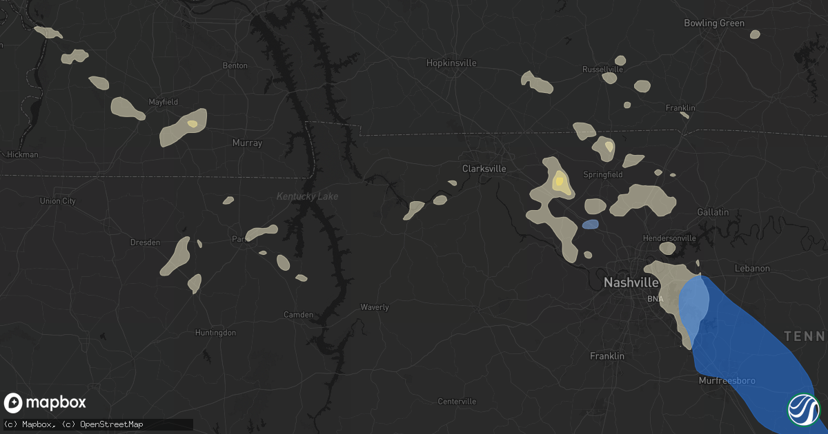 Hail map in Cumberland City, TN on June 9, 2026