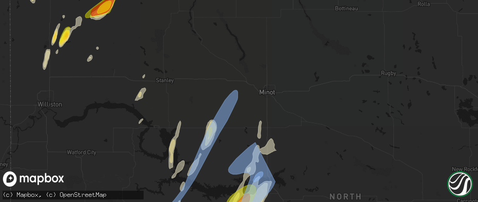 Hail map in Des Lacs, ND on June 9, 2026