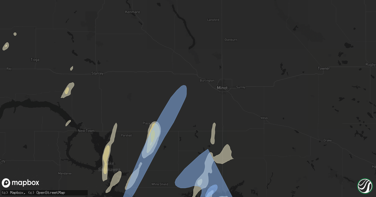 Hail map in Des Lacs, ND on June 9, 2026