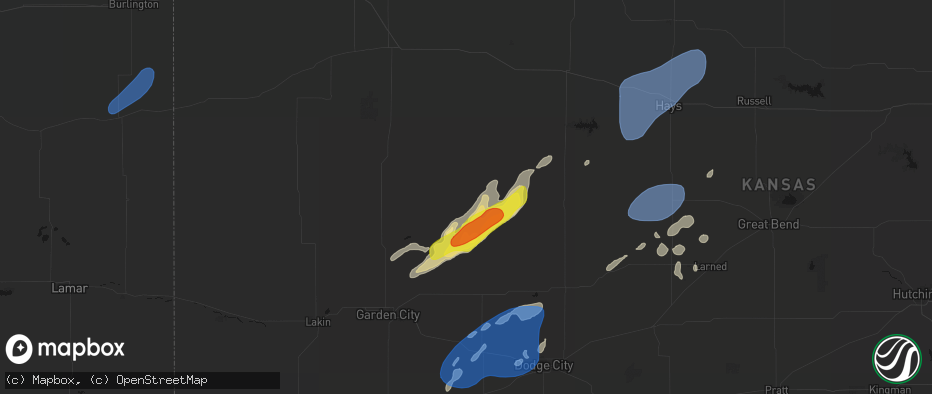 Hail map in Dighton, KS on June 9, 2026