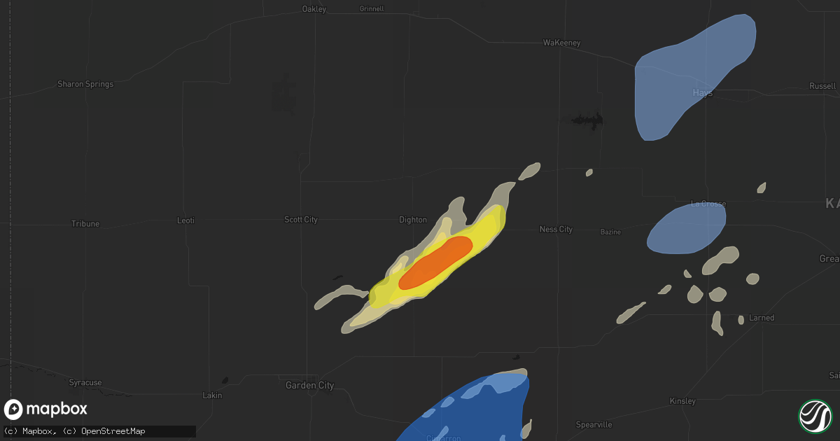 Hail map in Dighton, KS on June 9, 2026